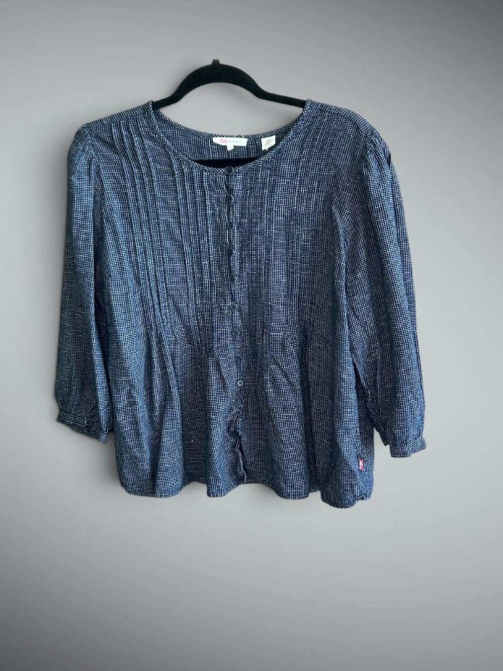 Levi's Women's Gina's Blouse Navy Blue Pin Tuck Pleats Size XL